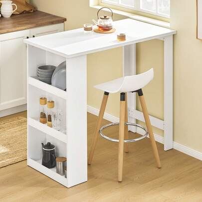 SoBuy FWT17-W, Kitchen Dining Table, Bar Table Coffee Table With 3-Tier Storage Rack, White