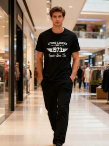 Camiseta informal para hombre con diseño estampado. Prenda de manga corta y cuello redondo para el verano. Ideal para llevar a diario con un estilo informal. - Negro - Ver 3