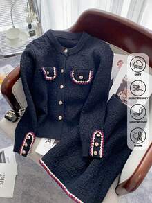 时尚纯色开衫＆飘逸短裙两件套