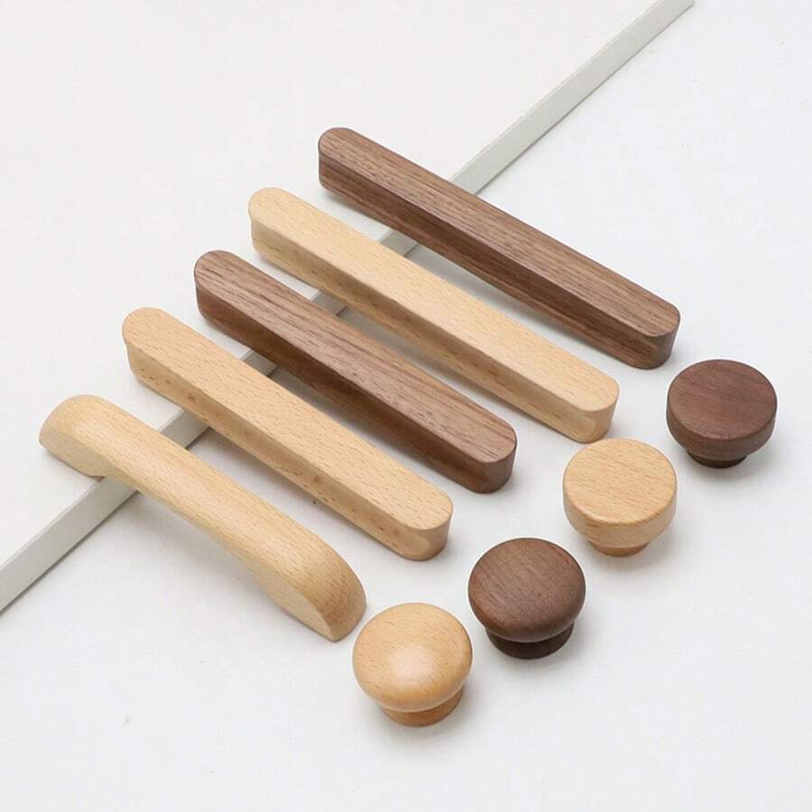1pc Wooden Cabinet/Drawer Pull Handle, Beech Wood, Black Walnut, Natural Wood - Multicolor - View 1