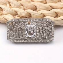 New Light Luxury Hollow Square Brooch High End Niche Corsage Anti Slip Pin Dress Party Wedding Accessories Gift - 銀色 - 查看 1