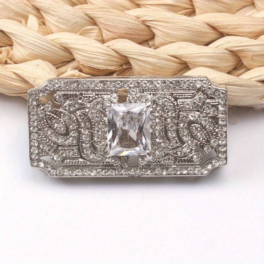 New Light Luxury Hollow Square Brooch High End Niche Corsage Anti Slip Pin Dress Party Wedding Accessories Gift - 銀色 - 查看 1