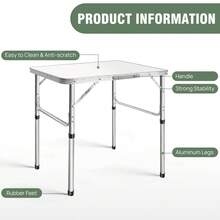 Tavolo Da Campeggio Pieghevole With Altezza Regolabile 35/60 Cm, For Escursionismo, Picnic, Garden, Spiaggia, Feste E Balcone - 白色 - 查看 1