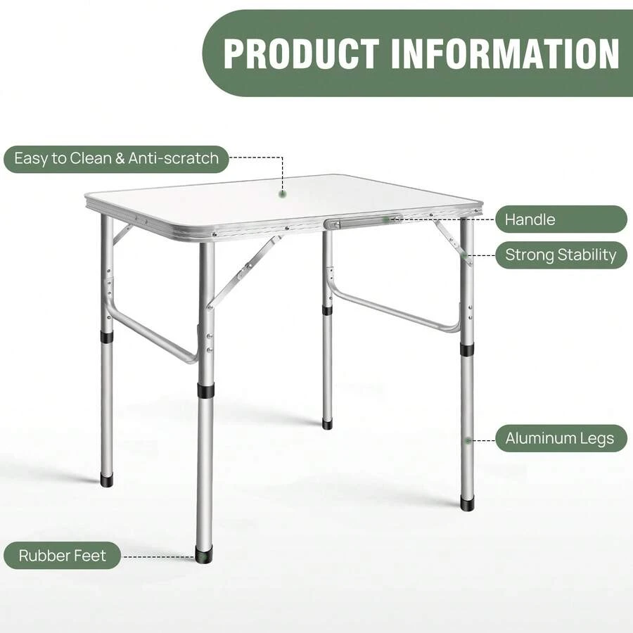 Tavolo Da Campeggio Pieghevole With Altezza Regolabile 35/60 Cm, For Escursionismo, Picnic, Garden, Spiaggia, Feste E Balcone - 白色 - 查看 1