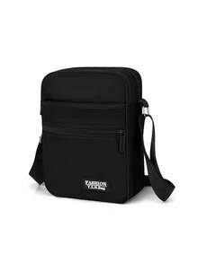 大容量时尚男士单肩斜跨邮差包，多功能可调节肩带拉链开合，多隔层实用收纳男包 - 黑色 - 查看 6