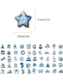 50张蓝色冬季主题贴纸，适用于剪贴簿、手机壳、笔记本、窗户、滑板、行李箱、冰箱、圣诞礼物等，剪贴簿用品文具 - 彩色 - 查看 9