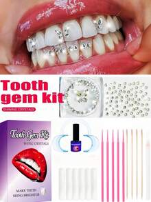 Zestaw 220 sztuk samoprzylepnej biżuterii na zęby, modne akcesoria do zębów z kryształkami, lśniąca biała ozdoba na zęby, płaskie diamenty w kształcie motyli, zestaw materiałów do pielęgnacji zębów, europejski i amerykański styl hip-hopowy w stylu gotyckim Y2K, zawiera wszystkie narzędzia - Zestaw biżuterii zębowej - Zobacz 1