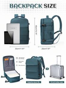 Unisex Large Travel Backpack, Business Laptop Backpack, Carry-On Size 40x20x25cm, Meets Airline Standards, Water-Resistant, Multi-Function Separate Shoe Compartment, Wet & Dry Separation, Suitable For Students, Commuting And Laptop Use - Teal Blue - View 3