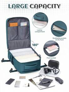 Unisex Large Travel Backpack, Business Laptop Backpack, Carry-On Size 40x20x25cm, Meets Airline Standards, Water-Resistant, Multi-Function Separate Shoe Compartment, Wet & Dry Separation, Suitable For Students, Commuting And Laptop Use - Teal Blue - View 4