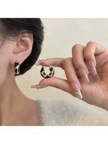 1 Pair Luxury Retro Enamel Drop Hoop Earrings, Suitable For Women To Wear Daily, Festivals, And Formal Occasions,Fashion Jewelry And Accessories - 紅色 - 查看 7