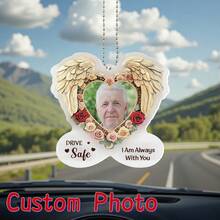 2D Acrylic Personalized Car Hanging Ornament, Custom Photo Decoration - "I'll Be With You Forever", Customized Rear View Mirror Accessory, Personalized Commemorative Car Charm Gift For Loved Ones - Multicolor - View 2