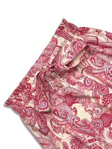 女士长款喇叭波西米亚风休闲半身裙，佩斯利印花宽松半身裙，腰部系带，乡村风沙滩装扮，适合节日度假 - 杏色 - 查看 6