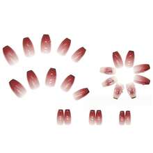 Pink Butterfly Press On Nails Cute Coffin Medium Fake Nails Tips Full Cover Gradient False Nails For Women And FFgirls 24PCS{Inchcolor_nameinch:InchNails-02inch} - 指甲-02 - 查看 3