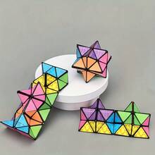 3D Transforming Cube - Twistable Puzzle Toy, Hexagonal Interlocking Design, For Teens And Adults - Perfect Christmas, Birthday, Thanksgiving Gift, Cute And Durable Puzzle - 條紋 - 查看 6