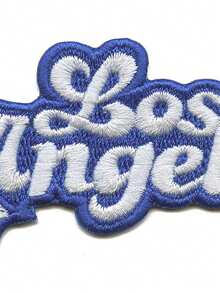 1PC Los Angeles Sparkle Script Patch White/Blue Baseball Sports Embroidered Iron On
