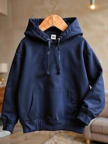 Kids' Sweatshirt, Warm Hoodie, Plain  Hoodie, Unisex Colors, Sizes 2 To 16, Premium - 藏蓝色 - 查看 1