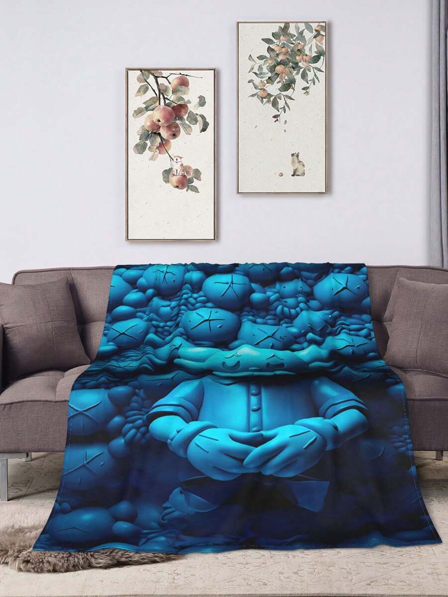 Kawss Kawaii Kaw Blanket Premium Anime Throw Blanket - Ultra Soft Flannel, Cartoon Print, Ideal Gift For Fans For Christmas & Birthday, For Sofa, Bed, Camping & Travel - 黑色 - 查看 1