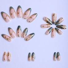 24 Pcs Reusable Press-On Nails - French Almond-Shaped With Gold-Edged Striped Design, Glossy Finish Minimalist Fake Nails Full Cover | Easy Application (No Glue Mess, 1-Minute Setup) Long-Lasting (Up To 7-10 Days Wear) | Perfect For Women & Girls - Ideal For Party, Wedding, Vacation | 2025 Modern French Manicure Must-Have Accessories - màu xanh lá - Xem 5