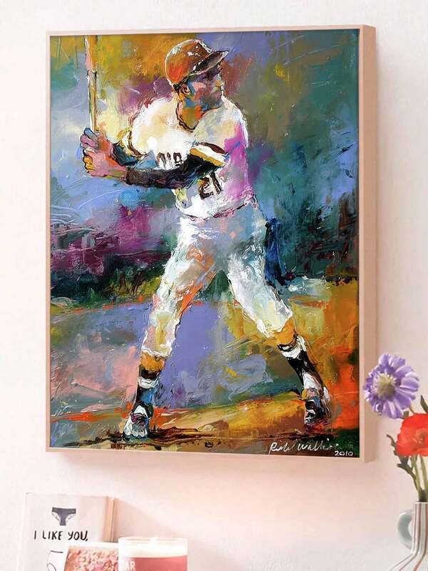 Roberto Clemente Inspired Baseball Canvas Print, Frameless Cloth Rolled Canvas Wall Art, Vibrant Digital Oil Painting Reproduction For Home Decor - Waterproof, High-Quality Print, 11.8x17 Inches - 1 Piece