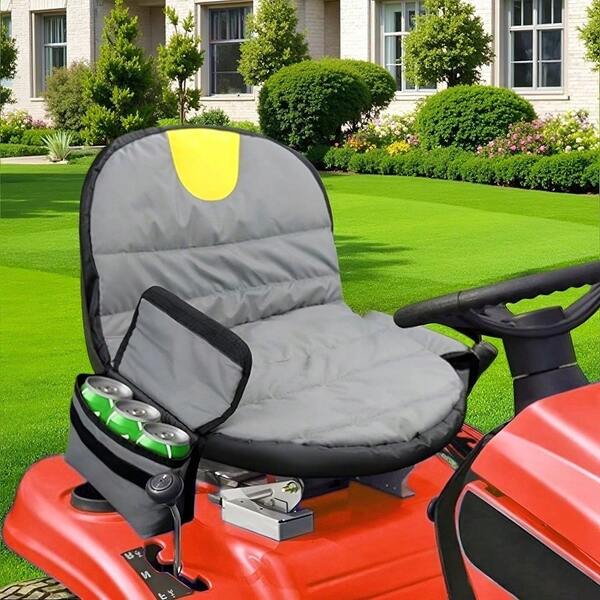 800D Heavy-Duty Oxford Fabric Yellow Grey Universal Riding Lawn Mower Seat Cover - 1 Piece Premium Lawn Mower Seat Protector With Drink Pouch - Outdoor Protective Cushion For John Deere, Kubota, Cub Cadet, & Garden Lawn Tractors
