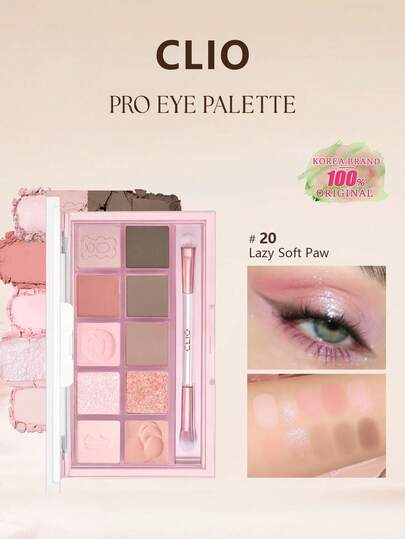 Clio 20-Color Professional Eyeshadow Palette, Air 20, Creamy Powder Texture, Iridescent Gradient Technology, Second Skin Stardust Particles, Cool Gray Rose Quartz, Warm Amber Frosting, Caramel Chestnut Nebula, Pocket Size, Party Essential, Korean Makeup, 6g/0.21oz