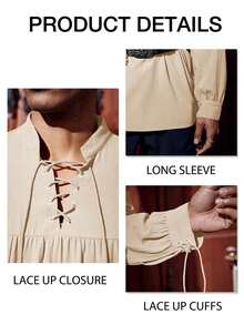Men's Halloween Costume Blouse Long Sleeve Medieval Pirate Look Steampunk Viking & Renaissance Elements Lace Up Scottish Style - 米色 - 查看 4