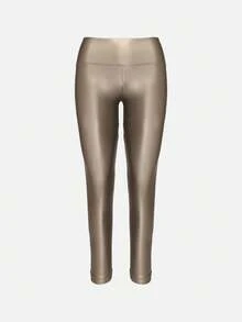 Quần legging da PU cạp cao bằng vải nỉ - Bạc - Xem 6