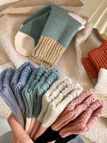 3 Pairs Women's Solid Color Thick Thermal Lined Warm Breathable Crew Socks, Cozy Socks