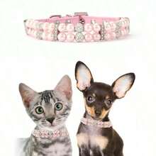 1pc Faux Pearl & Rhinestone Decor Pet Collar - Hồng - Xem 8