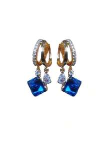 Korean Style Ultra Shiny Geometric Square Crystal Inlaid Diamond Earrings Elegant Fashionable Light Luxury High-End Exquisite Ear Jewelry - N2091A1 [Water Drop] Purple - View 6