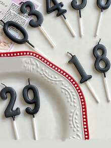 白色、黑色、银色小数字生日派对主题周年纪念蛋糕装饰蜡烛 - 黑色 - 查看 1