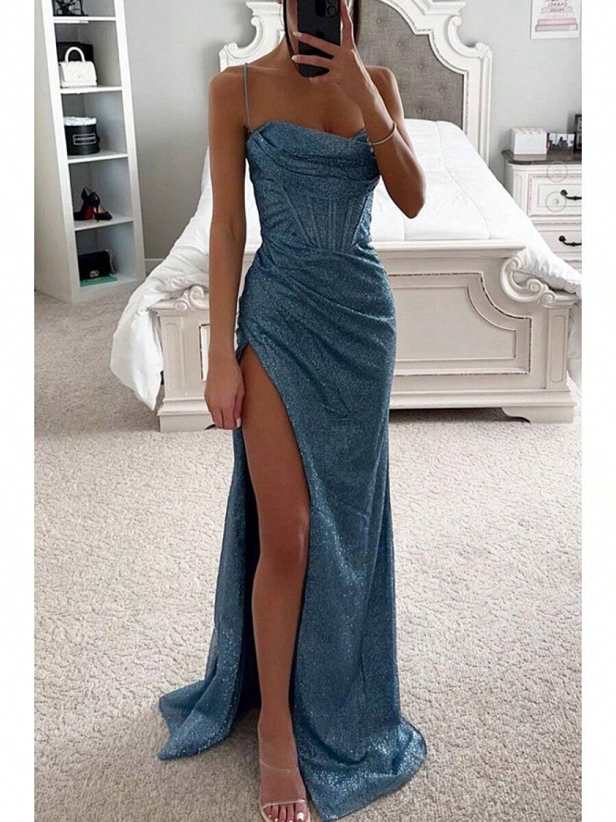 Women's Fashion Sexy European And American Hot-Selling Dress Long Gown Party Evening Dress - 藍色 - 查看 1