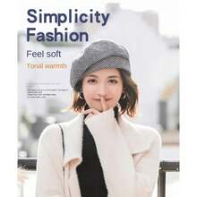 2024 Simple Women Wool Beret For Elegant Lady Winter Female Cotton Hats Plaid Vintage Octagonal Casual Autumn Cap - Cà phê - Xem 3