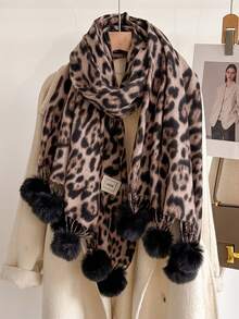 1pc Vintage Leopard Print Jacquard Imitation Cashmere Scarf For Women, Fashion Versatile Warm Shawl For Daily Matching Winter Fall
