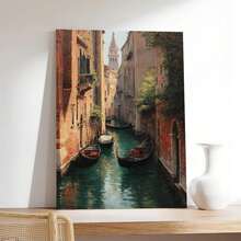 Venice Canal Oil Painting Canvas Wall Art Romantic Home Decor - Beige - View 13