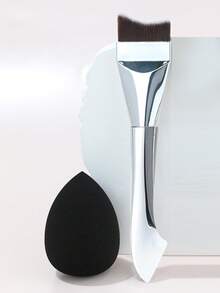 1 Dual-Ended Foundation Brush, 1 Teardrop Makeup Sponge Puff (Dual-Ended Fishtail Foundation Brush, Crescent-Shaped Flat Head, Ultra-Thin, Smooth Foundation Application Brush, Does Not Absorb Too Much Product, Dedicated For Foundation Liquid),Brush Set,Makeup Brush Kit,Make Up Brush Set,Make Up Set Complete,Makeup Brush Set,Complete Makeup Kit,Brush Kit,Brushes Makeup Set,Makeup Gift Set,Set - Multicolor - View 12