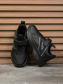 1 par de zapatillas deportivas casuales transpirables para niños, zapatillas deportivas ligeras y de moda con degradado de color para actividades al aire libre - Negro - Ver 8