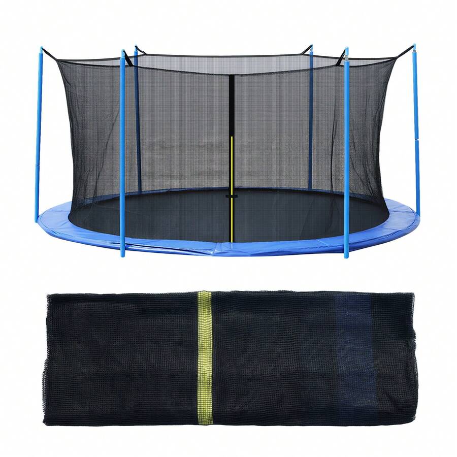 Trampoline Replacement Net For 12FT/15FT 8/6 Straight Poles Round Frame Trampolines, Safety Enclosure Net With Zipper, Hooks, Pole Cover, Blue - Blue - View 1