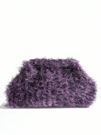 Elegant Purple Gradient Plush Clutch - Large Capacity Makeup Bag, Durable And Multifunctional Women's Beach Bag, Summer Wallet, Elegant Women's Bag, Suitable For Everyday Use And Holiday Occasions, Mother's Day Gift, Wedding Season Souvenir Bag