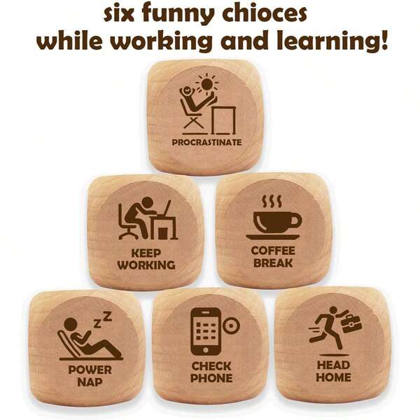 SilvaLex Wooden Decision Dice - 6 Funny Choices For Work & Study Vibes
