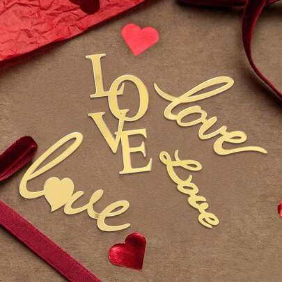 4 piezas/12 piezas Decoraciones para cupcakes con mensaje "Te amo" en dorado para el Día de San Valentín, bodas, Día de la Madre, decoración de pasteles para fiestas