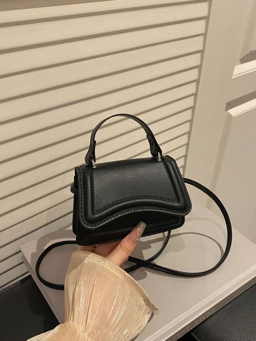 Tas Tangan Mini Wanita, Tas Tote Mini Ringan dan Portabel, Tas Kecil Warna Solid dengan Penutup, Tas Selempang Bahu, Tren Musim Panas 2025 Terbaru - Hitam - View 1