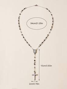 1pc 4mm Stainless Steel Floral Pattern Gold Virgin Mary Cross Rosary Necklace (Inlaid Artificial Diamonds), Lightweight Luxury Necklace For Women's Daily Wear