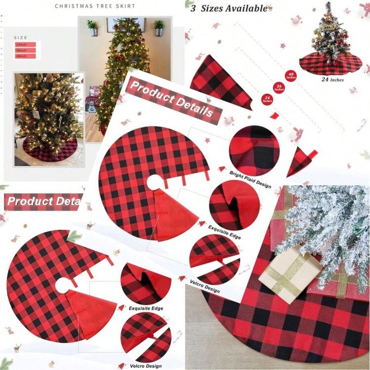 Dream Faldas de árbol de Navidad a cuadros pequeños de 24 pulgadas rojo y  para Navidad fiesta de Año Nuevo decoración al aire libre - No jugué - Añade 1