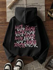 1pc Tween Girl Thermal Lined Thick Warm Sweatshirt, Young Student Clothing, Suitable For Kids Autumn/Winter Long Sleeve Top - Black - View 1