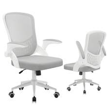 GartistGo Ergonomic Office Desk Chair With Flip-Up Armrests, Mid-Back Mesh Chair With Lumbar Support, Adjustable Height & Storage Backrest, Comfortable Computer Chair For Home Office - Grey - View 10