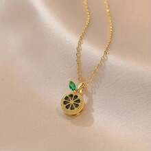 Women's Elegant Cute Lemon Pendant Necklace - Gold Tone Chain With Green Embellishments, Suitable For Daily And Party Use, Jewelry Gift, Perfect For Layering All Year Round, Exquisite Craftsmanship, Essential For Fashion Enthusiasts - 金色 - 查看 3