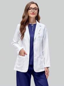 cimmuovere 女款長袖多口袋刷手服護理師刷手服工作服 牙醫醫療寵物醫院實驗室白大褂 春秋款 - 白色 - 查看 4