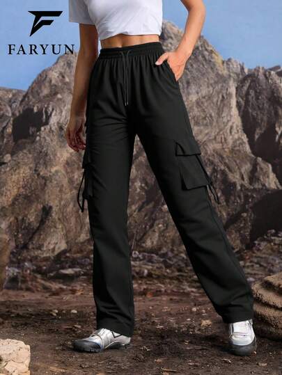 Women's Outdoor Multi-Pocket Design Pants, Black, Versatile, Fashionable, Minimalist, Adjustable Leg Openings, Casual Cargo Pants