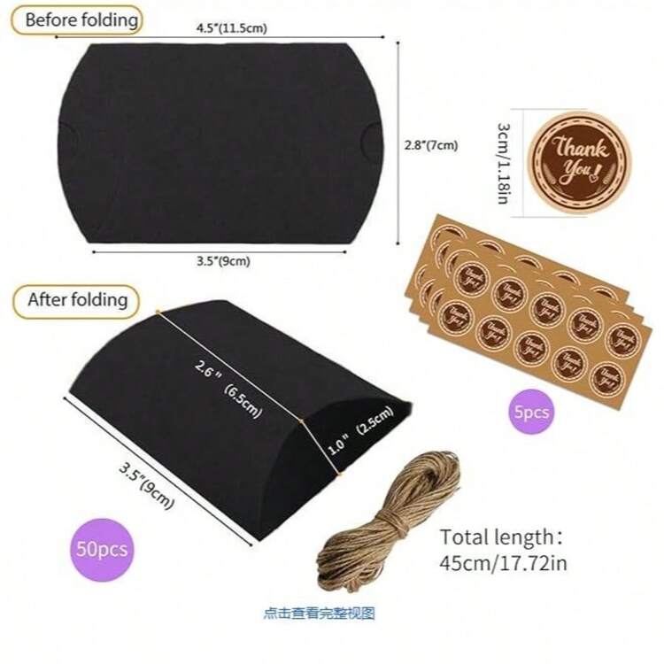 10个/30个/50个装可折叠牛皮纸枕形礼盒，配麻绳，感谢礼盒，适用于婚礼、新娘送礼会、生日、新年和节日礼品包装盒 - 彩色 - 查看 3